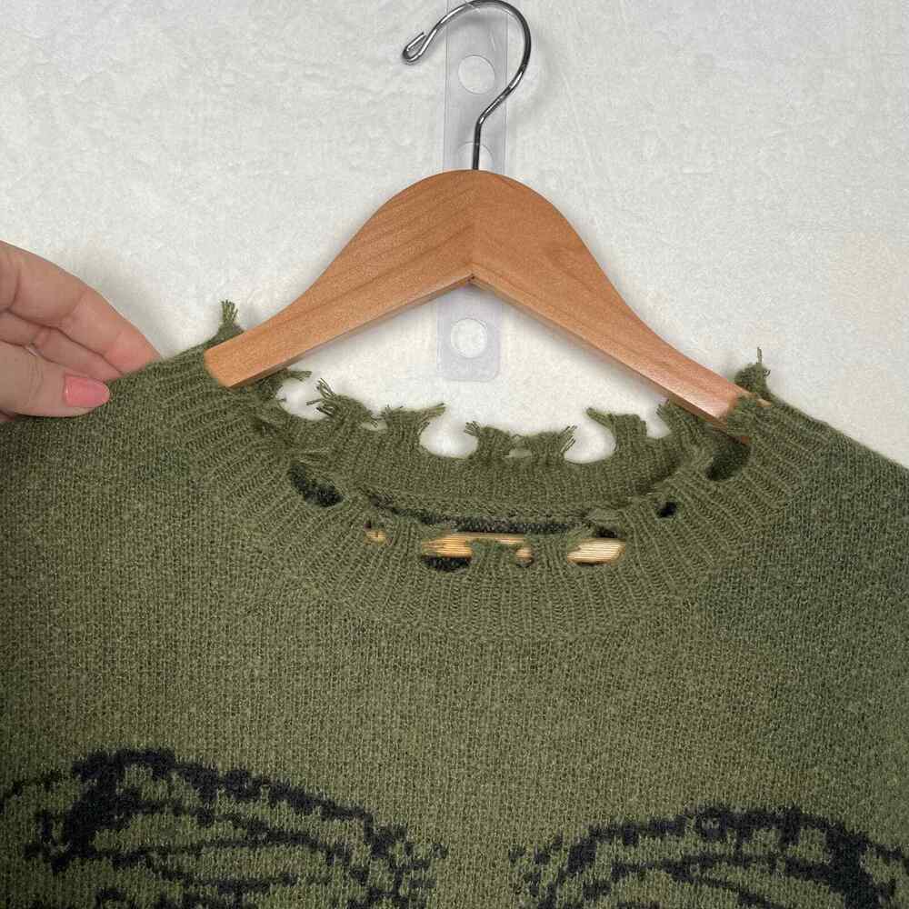 Goth Skeleton Rib Cage Distressed Super Soft Sweater Halloween Vibes Women Large - Picture 4 of 8
